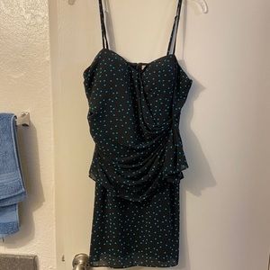 EUC black dress blue polkadots side ruched dress